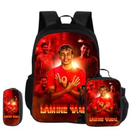 L-Lamin Yamal 3Pcs Set School Backpack Football Star child Rucksack Pencil Bags Bookbag with Lunch bag Sports Knapsack Kids Gift