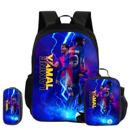 L-Lamin Yamal 3Pcs Set School Backpack Football Star child Rucksack Pencil Bags Bookbag with Lunch bag Sports Knapsack Kids Gift