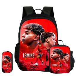 L-Lamin Yamal 3Pcs Set School Backpack Football Star child Rucksack Pencil Bags Bookbag with Lunch bag Sports Knapsack Kids Gift