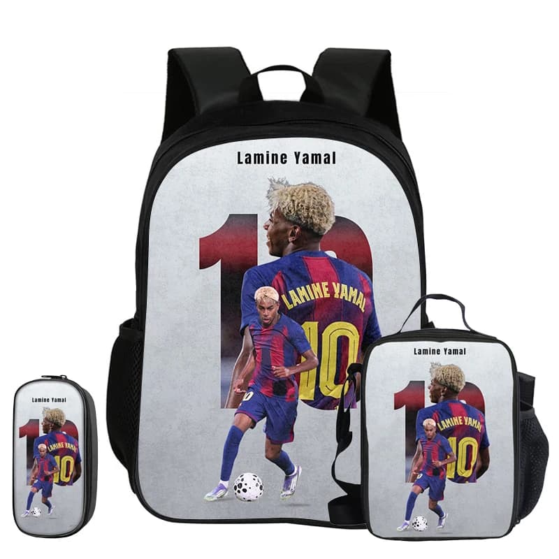 L-Lamin Yamal 3Pcs Set School Backpack Football Star child Rucksack Pencil Bags Bookbag with Lunch bag Sports Knapsack Kids Gift