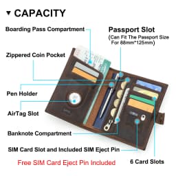 CONTACT'S Genuine Leather Passport Wallets Vintage Travel Card Holder Passport Cover Purse AirTag Slot, Free SIM Card Ejector