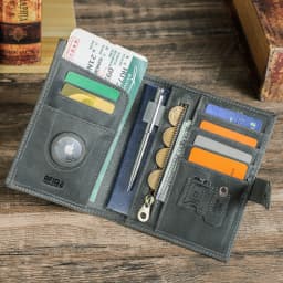 CONTACT'S Genuine Leather Passport Wallets Vintage Travel Card Holder Passport Cover Purse AirTag Slot, Free SIM Card Ejector