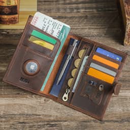 CONTACT'S Genuine Leather Passport Wallets Vintage Travel Card Holder Passport Cover Purse AirTag Slot, Free SIM Card Ejector