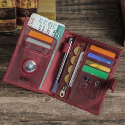 CONTACT'S Genuine Leather Passport Wallets Vintage Travel Card Holder Passport Cover Purse AirTag Slot, Free SIM Card Ejector