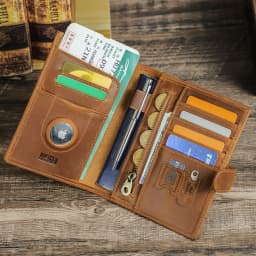 CONTACT'S Genuine Leather Passport Wallets Vintage Travel Card Holder Passport Cover Purse AirTag Slot, Free SIM Card Ejector