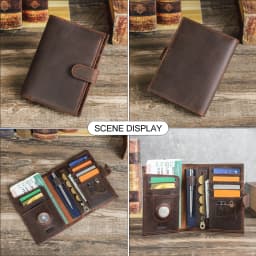 CONTACT'S Genuine Leather Passport Wallets Vintage Travel Card Holder Passport Cover Purse AirTag Slot, Free SIM Card Ejector