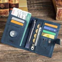 CONTACT'S Genuine Leather Passport Wallets Vintage Travel Card Holder Passport Cover Purse AirTag Slot, Free SIM Card Ejector