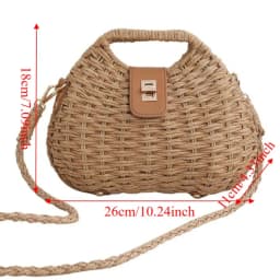Elegant Straw Woven Shoulder Bag Solid Color Eco-Friendly Boho Crossbody Bag Metal Buckle All-match Wicker Rattan Handbag Beach