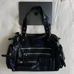 Y2k Women Black Vintage Shoulder Bags Punk Gothic Crossbody Bag Multi Pocket Handbags PU Leather Fashion Large Capacity Tote Bag