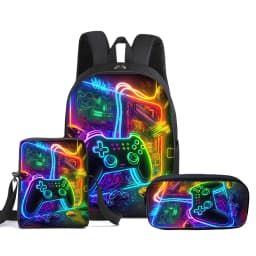 Hot GamePad 3Pcs/Set Backpack With Messenger Bags ,Pencil Bag,School Bag For Boy/Girls Best Gift 2D Cartoon Student School Bags