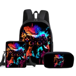 Hot GamePad 3Pcs/Set Backpack With Messenger Bags ,Pencil Bag,School Bag For Boy/Girls Best Gift 2D Cartoon Student School Bags