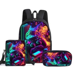 Hot GamePad 3Pcs/Set Backpack With Messenger Bags ,Pencil Bag,School Bag For Boy/Girls Best Gift 2D Cartoon Student School Bags