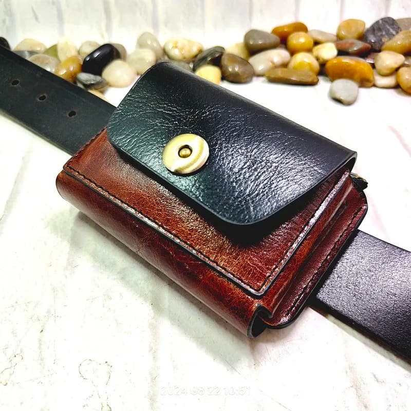 Blongk Multifunctional Zippered Waist Bag Leather Belt Pack Driver's License Case Card Holder Car Key Pouch Men LFKHD