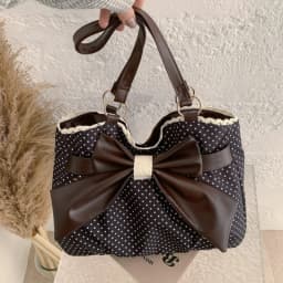 Sweet Polka Dot Shoulder Tote Bag, Leather Bow, Lace Trim Opening, Soft Women Handbag,Vintage Underarm Purse for Casual Commuter
