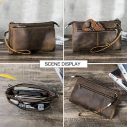 Cowhide Men's Clutch Bags Genuine Leather Men Business Travel Handbags Large Capacity Cable Organizer Clutch Purse Vintage Style