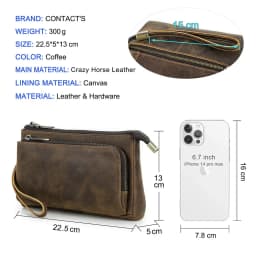 Cowhide Men's Clutch Bags Genuine Leather Men Business Travel Handbags Large Capacity Cable Organizer Clutch Purse Vintage Style