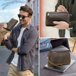 Cowhide Men's Clutch Bags Genuine Leather Men Business Travel Handbags Large Capacity Cable Organizer Clutch Purse Vintage Style