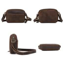 Vintage Crazy Horse Leather Crossbody Bag - Minimalist Unisex Small Square Top-Grain Cowhide Shoulder Bag, Boho Niche Style