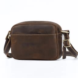 Vintage Crazy Horse Leather Crossbody Bag - Minimalist Unisex Small Square Top-Grain Cowhide Shoulder Bag, Boho Niche Style