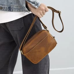 Vintage Crazy Horse Leather Crossbody Bag - Minimalist Unisex Small Square Top-Grain Cowhide Shoulder Bag, Boho Niche Style