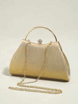 1 PC Ruched Evening Bag For Women, Top Ring Clutch Purse, Rhinestone Decor Handbags For Wedding Prom Dinner