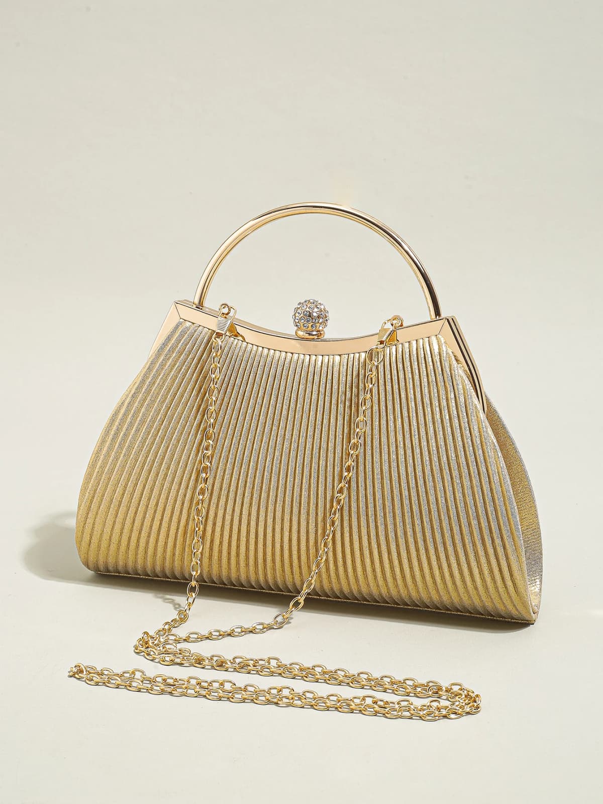 1 PC Ruched Evening Bag For Women, Top Ring Clutch Purse, Rhinestone Decor Handbags For Wedding Prom Dinner