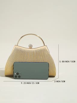 1 PC Ruched Evening Bag For Women, Top Ring Clutch Purse, Rhinestone Decor Handbags For Wedding Prom Dinner