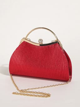 1 PC Ruched Evening Bag For Women, Top Ring Clutch Purse, Rhinestone Decor Handbags For Wedding Prom Dinner