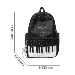 Nylon Casual Backpack 16.9 Inch Polka Dot Piano Key School Bag with Pendant for Teen Girls Travel Shopping Daily Use