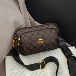Original Circular-Pattern Logo Crossbody: Retro-luxury, durable fabric, adjustable strap. Ideal for daily/work/social use