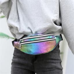 DX Holographic Fanny Pack Hologram Waist Bag Laser Beach Travel Banana Hip Bum Zip Waist Bags Women Belt Bag For Girls