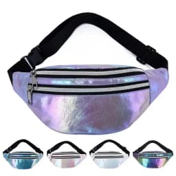 DX Holographic Fanny Pack Hologram Waist Bag Laser Beach Travel Banana Hip Bum Zip Waist Bags Women Belt Bag For Girls