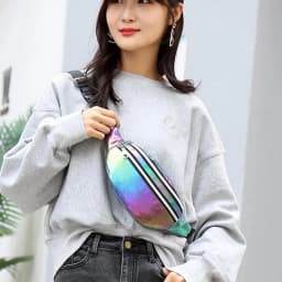 DX Holographic Fanny Pack Hologram Waist Bag Laser Beach Travel Banana Hip Bum Zip Waist Bags Women Belt Bag For Girls