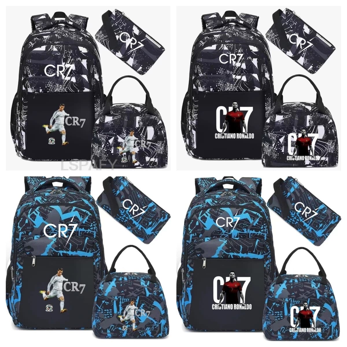 3Pcs Sets CR7 Print School Bags for Boy's Girls Primary Schoolbag Backpack Set Rucksack Bagpack Kids Cute Children's Book Bags