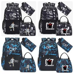 3Pcs Sets CR7 Print School Bags for Boy's Girls Primary Schoolbag Backpack Set Rucksack Bagpack Kids Cute Children's Book Bags