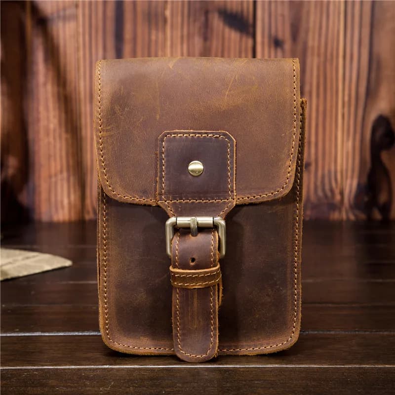 Men's Waist Pack Genuine Leather Pouch Waist Bag for Men Fanny Pack Cow Leather Mini Phone Bag Vintage Big Wallet Belt Loop Hoop