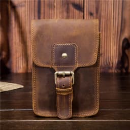 Men's Waist Pack Genuine Leather Pouch Waist Bag for Men Fanny Pack Cow Leather Mini Phone Bag Vintage Big Wallet Belt Loop Hoop