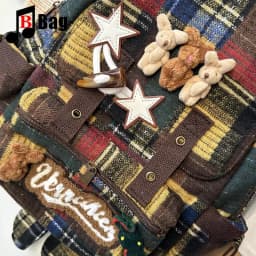 lovely fluffy Melard color scheme Backpack Women Gothic Punk Spicy Girl bunny Retro Vintage Bag Large Capacity Commuting Tote