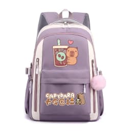 School Backpack for Girls Cute Capybara & Bubble Tea Print Schoolbags Women Girls Casual School Bags Trendy Travel Rackpack