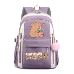 School Backpack for Girls Cute Capybara & Bubble Tea Print Schoolbags Women Girls Casual School Bags Trendy Travel Rackpack