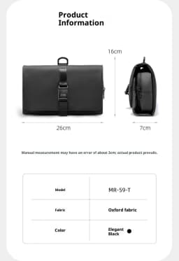 MARK RYDEN Travel Toiletry Bag Waterproof Organizer Bag Elegant Black Lightweight Pouch