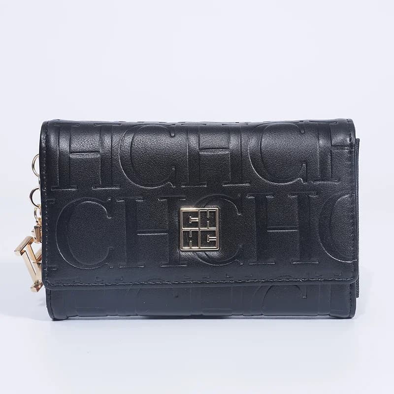 CH Fashion Autumn/Winter Small Wallet 2026 New Solid Color Letter Embossed Male and Female Multi Card Slot Wallet