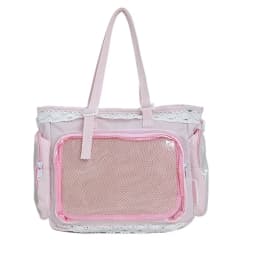 Kawaii Yellow Lace Ita Bag Tote Bag Large Capacity Clear Window Anime Pin Badge Display Shoulder Bag Lolita Cute Handbag for Com