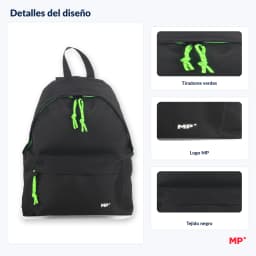 Mp | Spanish Brand | Casual Black Backpack for Men | Youth School Backpack for Institute and University (43X35X24 cm) | Large Capacity with Compartments and Side Pocket