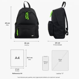 Mp | Spanish Brand | Casual Black Backpack for Men | Youth School Backpack for Institute and University (43X35X24 cm) | Large Capacity with Compartments and Side Pocket