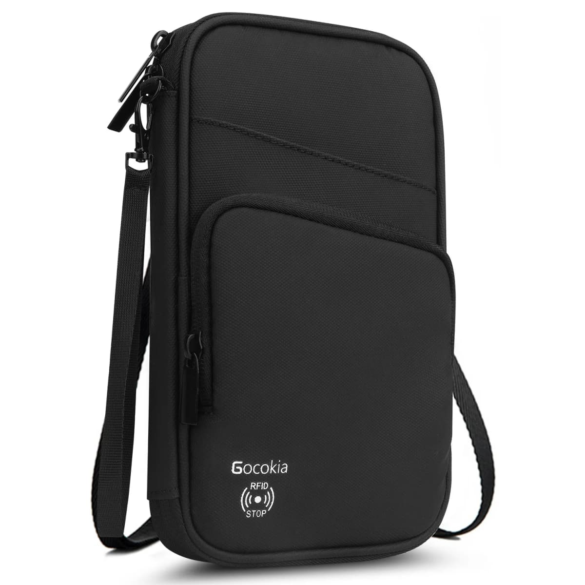 Multi Pocket Passport Bag Travel Wallet with Shoulder Strap-Family Passport Holder of 5, RFID Blocking Passport Wallet for Men W