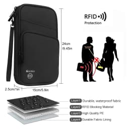 Multi Pocket Passport Bag Travel Wallet with Shoulder Strap-Family Passport Holder of 5, RFID Blocking Passport Wallet for Men W