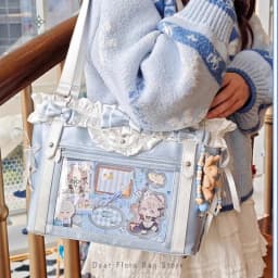 Japanese Sweet Women Ribbon Ita Bag Cute Lolita Girl Transparent Handbags Fashion Large Capacity Tote Bag Aesthetic Shoulder Bag