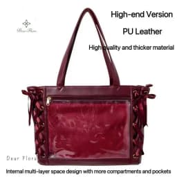 Japanese Sweet Women Ribbon Ita Bag Cute Lolita Girl Transparent Handbags Fashion Large Capacity Tote Bag Aesthetic Shoulder Bag
