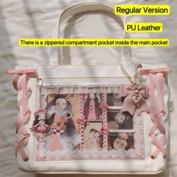 Japanese Sweet Women Ribbon Ita Bag Cute Lolita Girl Transparent Handbags Fashion Large Capacity Tote Bag Aesthetic Shoulder Bag